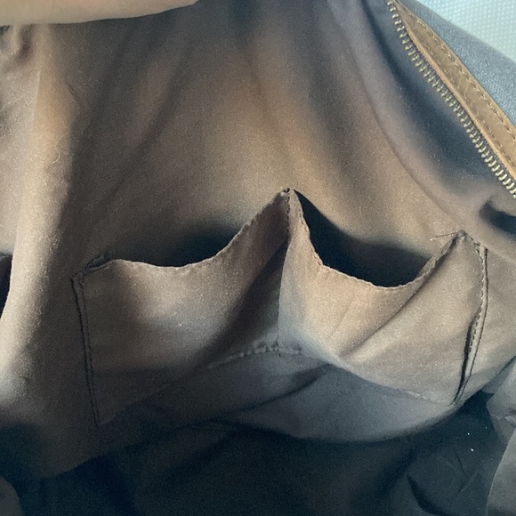 DUFFEL Travel Sports Bag Brown Gray Canvas Leather Multiple Zipper Pockets - Picture 5 of 10